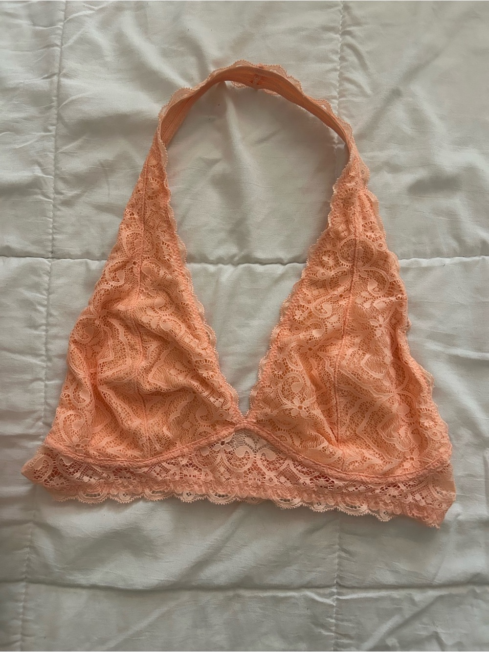 Peach Creamsicle Lace Halter Bralette